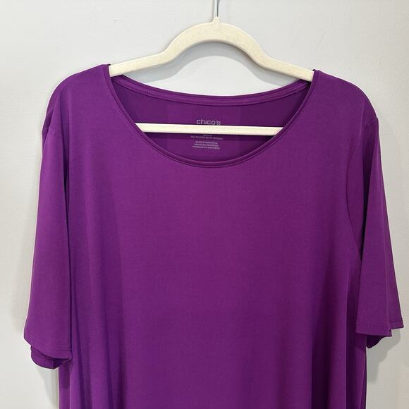 CHICOS Purple Ultimate Tee Crew Neck Short Sleeve Slinky Top SIZE 3 US XL - Picture 2 of 5